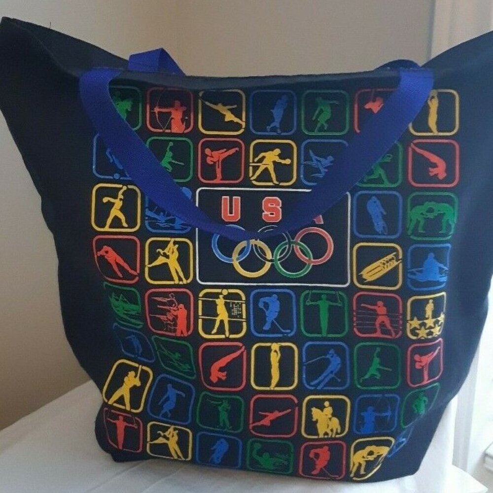 VTG USA OLYMPICS colorful all purpose tote bag canvas cotton black multi sport